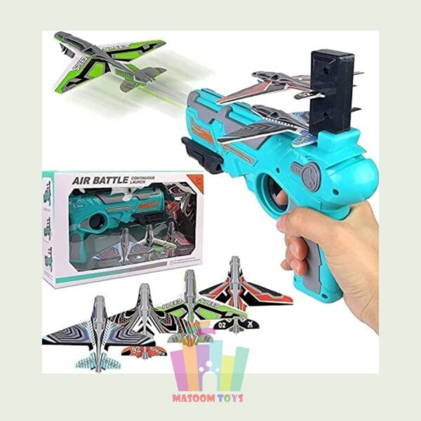 Airplane Launcher Gun Toy with 4 Paper Foam Glider Planes